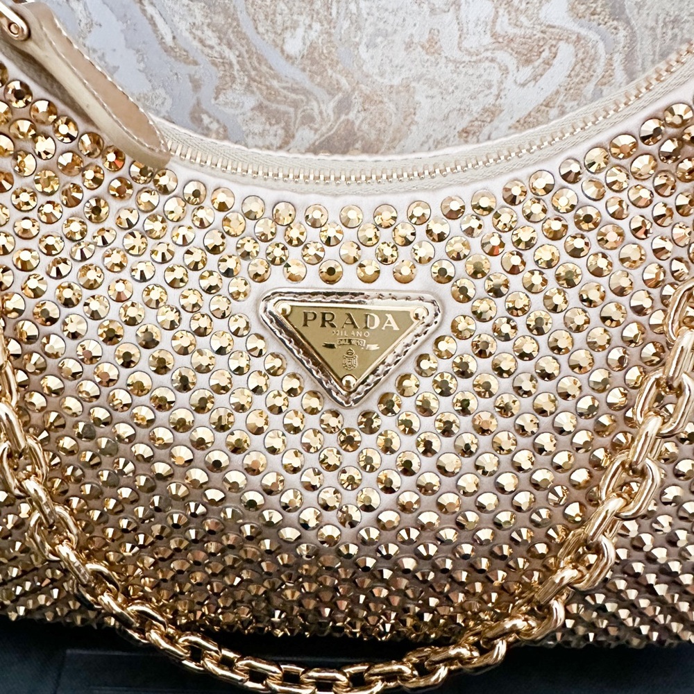In Stores! Prada Crystal Embellished Metallic Re-Edition 2005 Gold Shoulder Bag - Picture 13 of 16